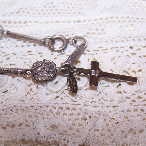 Sterling Silver Crystal Prayer Bracelet with 2 Charms - Enamel Mary and Crucifix - Picture 5 of 5